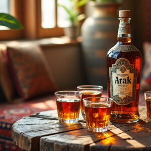 découvrez l'arak brun en bouteille de 35 cl, une eau-de-vie traditionnelle aux saveurs anisées intenses, idéale pour accompagner vos repas méditerranéens ou pour des moments de dégustation uniques.